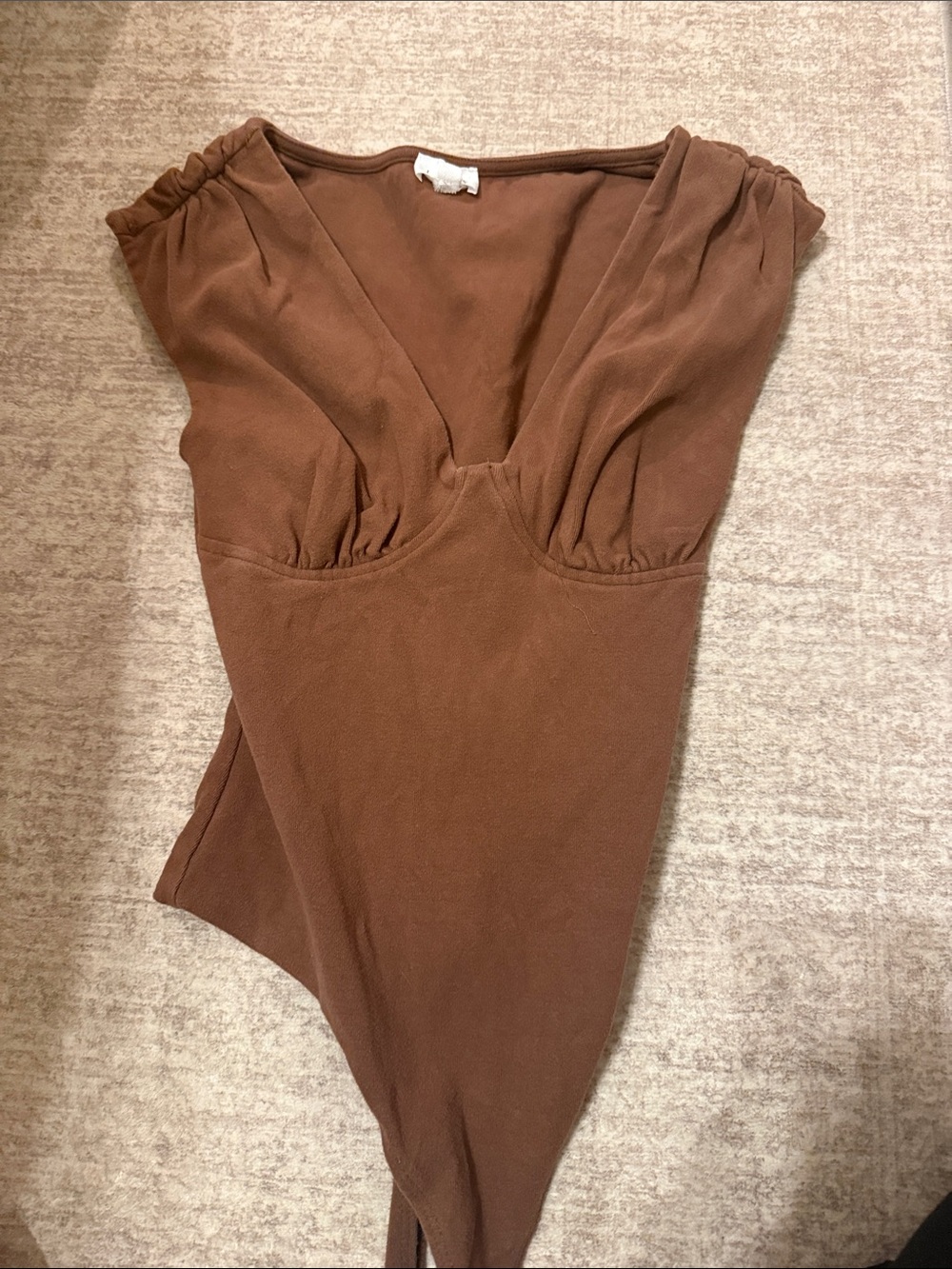 Le Lis Brown V-Neck Short Sleeve Bodysuit